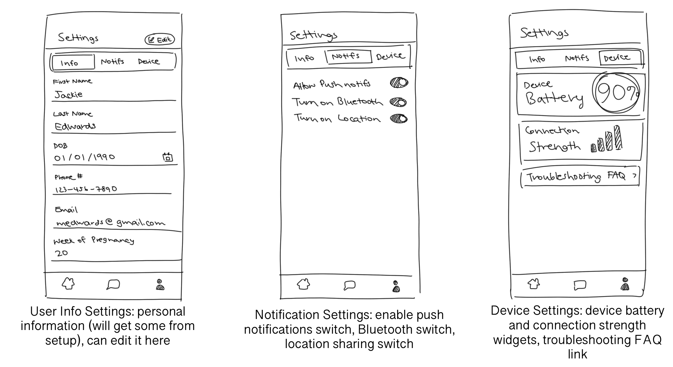 Settings Sketch Screens